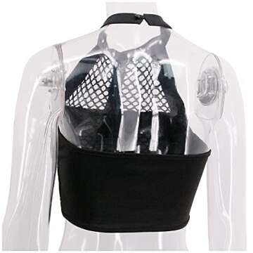 jascaela Women's Sexy Fishnet Choker Halter Crop Top