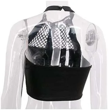 jascaela Women's Sexy Fishnet Choker Halter Crop Top