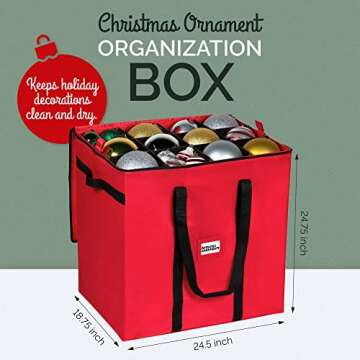 Christmas Extra Large Ornament Storage Container - Box Stores Up to 48 – 6” Ornaments – With 4 Individual Trays -Heavy Duty 600D Tear Resistant Material, Zippered, Adjustable Dividers.