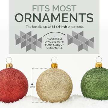 Christmas Extra Large Ornament Storage Container - Box Stores Up to 48 – 6” Ornaments – With 4 Individual Trays -Heavy Duty 600D Tear Resistant Material, Zippered, Adjustable Dividers.
