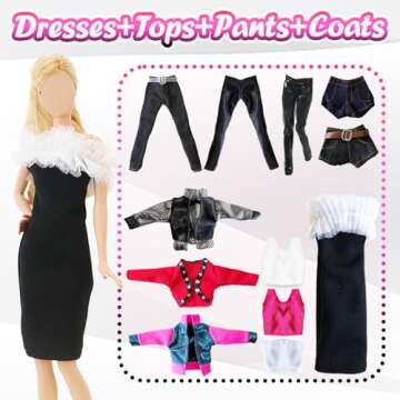 16 PCS Handmade Doll Clothes and Accessories for 11.5 Inch Girl Dolls Including 6 Casual Wear Outfit...