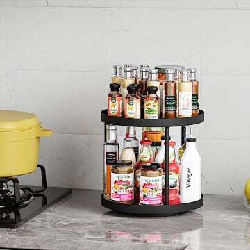 Giikin 2 Tier Lazy Susan Organizer, Two Tier Lazy Susan Turntable for Kitchen Countertop Spice Rack Organizer (Rustic Brown, 9.8" x 9.8" x 8.8")