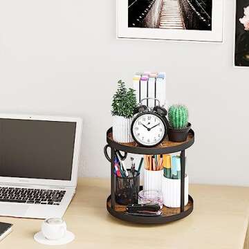 Giikin 2 Tier Lazy Susan Organizer, Two Tier Lazy Susan Turntable for Kitchen Countertop Spice Rack Organizer (Rustic Brown, 9.8" x 9.8" x 8.8")