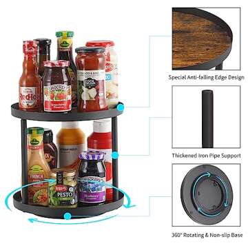 Giikin 2 Tier Lazy Susan Organizer, Two Tier Lazy Susan Turntable for Kitchen Countertop Spice Rack Organizer (Rustic Brown, 9.8" x 9.8" x 8.8")
