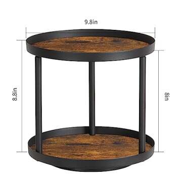 Giikin 2 Tier Lazy Susan Organizer, Two Tier Lazy Susan Turntable for Kitchen Countertop Spice Rack Organizer (Rustic Brown, 9.8" x 9.8" x 8.8")