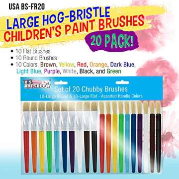 U.S. Art Supply 20-Piece Paint Brush Pack - Thick Paint Brushes for Crafts, Classroom Paint Brushes,...