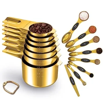 LIFETOWE Gold Measuring Cups and Spoons Set of 15, Durable Kitchen Tools for Baking and Cooking