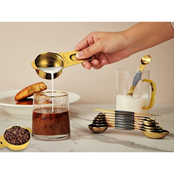 LIFETOWE Gold Measuring Cups and Spoons for Precision Cooking