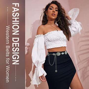 WHIPPY Women Concho Chain Belt Metal Link Western Cowgirl Turquoise Chain Belt for Dress