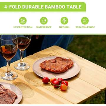 ATEPA Coffee Table Picnic Table, Small Bamboo Folding Table, Portable Camping Table with Carry Bag Adjustable Height, Easy to Carry for Outdoor Beach Backyard, 23.6''(L) x15.7''(H)