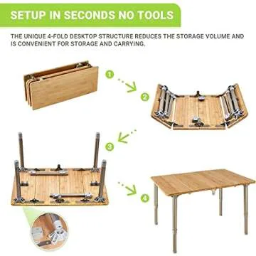 ATEPA Coffee Table Picnic Table, Small Bamboo Folding Table, Portable Camping Table with Carry Bag Adjustable Height, Easy to Carry for Outdoor Beach Backyard, 23.6''(L) x15.7''(H)