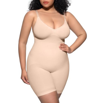 PUMIEY Shapewear Bodysuit for Women Tummy Control V-Neck With Open Gusset Sculpting Bodysuit Mid Thi...