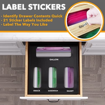 SpaceAid Bag Storage Organizer for Kitchen Drawer, Bamboo Organizer, Compatible with Gallon, Quart, Sandwich and Snack Variety Size Bag (1 Box 4 Slots), Black