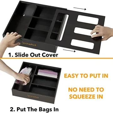SpaceAid Bag Storage Organizer for Kitchen Drawer, Bamboo Organizer, Compatible with Gallon, Quart, Sandwich and Snack Variety Size Bag (1 Box 4 Slots), Black
