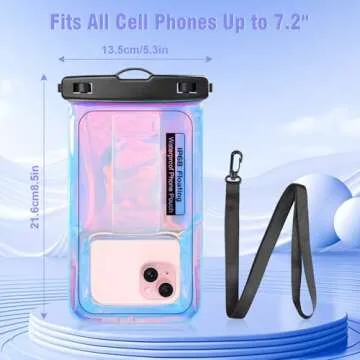 Waterproof Phone Pouch Floating - Waterproof Phone Case- Float Cell Phone Dry Bag for iPhone 15 14 13 12 11 Pro Max, Galaxy S24 S23 S22 Ultra Google, Up to 7.5" Phones -Dazzling Colorful Purple