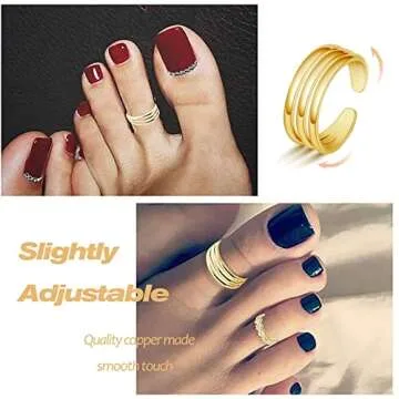 Honsny 12PCS 14K Gold/Silver Plated Toe Rings for Women Adjustable Band Rings Open Flower CZ Toe Ring Set Beach Foot Jewelry