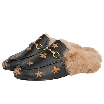 ARQA Fur Padded Mules Comfortable Leather Loafers