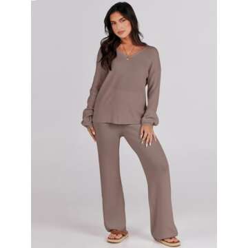 ANRABESS Women 2 Piece Outfits Sweater Lounge Sets Long Sleeve Cable Knit Pullover and Wide Leg Pants Tracksuit Matching Set Medium