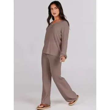 ANRABESS Women 2 Piece Outfits Sweater Lounge Sets Long Sleeve Cable Knit Pullover and Wide Leg Pants Tracksuit Matching Set Medium