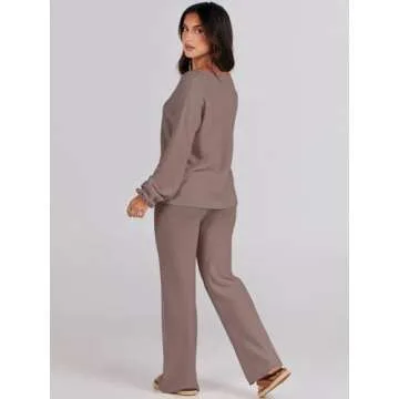 ANRABESS Women 2 Piece Outfits Sweater Lounge Sets Long Sleeve Cable Knit Pullover and Wide Leg Pants Tracksuit Matching Set Medium