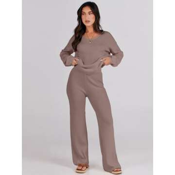 ANRABESS Women 2 Piece Outfits Sweater Lounge Sets Long Sleeve Cable Knit Pullover and Wide Leg Pants Tracksuit Matching Set Medium