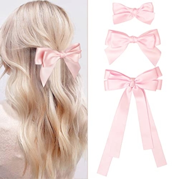 Bolonar Pink Satin Bow Hair Clips Set for Girls and Women