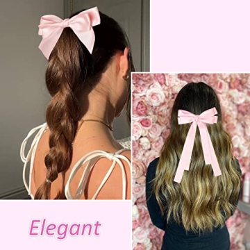 Bolonar Pink Satin Bow Hair Clips Set for Girls and Women
