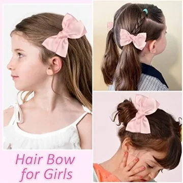 Bolonar Pink Satin Bow Hair Clips Set for Girls and Women