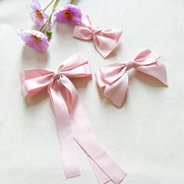 Bolonar Pink Satin Bow Hair Clips Set for Girls and Women