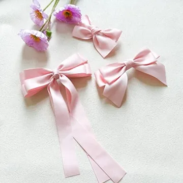 Bolonar Pink Satin Bow Hair Clips Set for Girls and Women