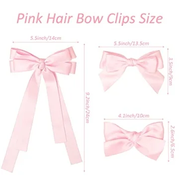 Bolonar Pink Satin Bow Hair Clips Set for Girls and Women