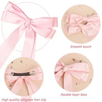 Bolonar Pink Satin Bow Hair Clips Set for Girls and Women