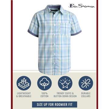 Ben Sherman Boys' Shirt - Short Sleeve Woven Button Down Shirt - Kids' Casual Collared Shirt for Boy...