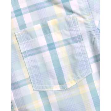 Ben Sherman Boys' Shirt - Short Sleeve Woven Button Down Shirt - Kids' Casual Collared Shirt for Boys (8-18), Size 8, Light Blue Green Plaid