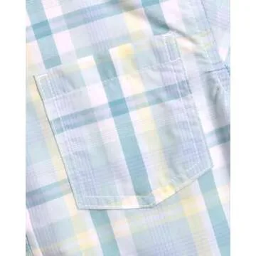 Ben Sherman Boys' Shirt - Short Sleeve Woven Button Down Shirt - Kids' Casual Collared Shirt for Boys (8-18), Size 8, Light Blue Green Plaid