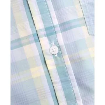 Ben Sherman Boys' Shirt - Short Sleeve Woven Button Down Shirt - Kids' Casual Collared Shirt for Boys (8-18), Size 8, Light Blue Green Plaid