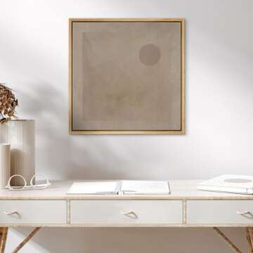 SIGNWIN Framed Canvas Print Wall Art Retro Geometric Grunge Landscape Abstract Shapes Illustrations Modern Art Decorative Boho Relax Nordic for Living Room, Bedroom, Office - 16"x16" Natural