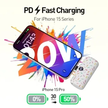 iWALK USB-C Portable Charger with Colorful Pattern, 20W PD Fast Charging 4800mAh Small Power Bank with LED Display, Compatible with iPhone 16/16 Plus/16 Pro/16 Pro Max, iPad, Airpods