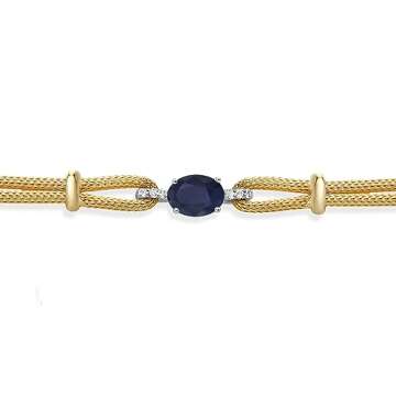 Gem Stone King 925 2 Tone Sterling Silver Blue Sapphire and White Lab Grown Diamond Bracelet For Wom...