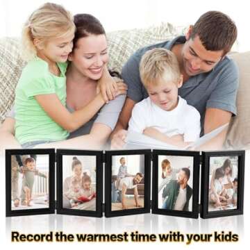 4x6in 5 Folding Accordion Picture Frame - Foldable Hinged Collage Photo Frames for Tabletop Display Multiple Family Pictures Birthday Mother's Day Gifts (Black)