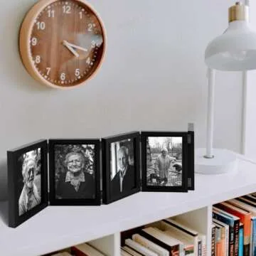 4x6in 5 Folding Accordion Picture Frame - Foldable Hinged Collage Photo Frames for Tabletop Display Multiple Family Pictures Birthday Mother's Day Gifts (Black)