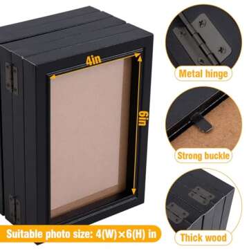 4x6in 5 Folding Accordion Picture Frame - Foldable Hinged Collage Photo Frames for Tabletop Display Multiple Family Pictures Birthday Mother's Day Gifts (Black)