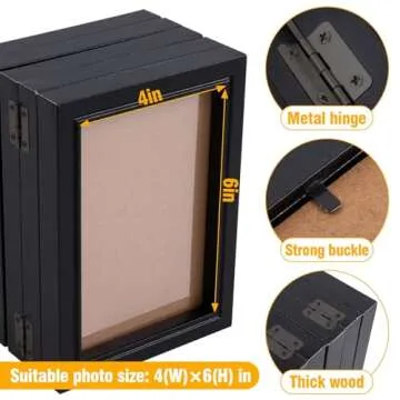 4x6in 5 Folding Accordion Picture Frame - Foldable Hinged Collage Photo Frames for Tabletop Display Multiple Family Pictures Birthday Mother's Day Gifts (Black)