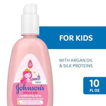 Johnson's Kids Shiny & Soft Hair Conditioning Spray with Argan Oil & Silk Proteins, Tear-Free Conditioning Spray for Shine & Softness, Gentle for Toddler Haircare, 10 fl. oz