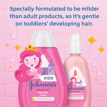 Johnson's Kids Shiny & Soft Hair Conditioning Spray with Argan Oil & Silk Proteins, Tear-Free Conditioning Spray for Shine & Softness, Gentle for Toddler Haircare, 10 fl. oz