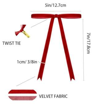 Hisgeru 12 Pcs Velvet Ribbon Bows for Christmas Tree Rustic Crafts Gift Bow Classic Ribbon Bows for ...