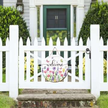 JarThenaAMCS Summer Flower Welcome Door Sign Tulip Wooden Hanging Sign Floral Butterfly Door Hanger Sign for Spring Summer Holiday Indoor Outdoor Farmhouse Home Porch Window Decor