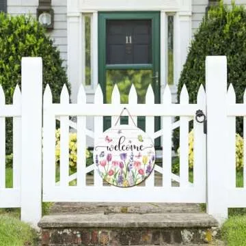 JarThenaAMCS Summer Flower Welcome Door Sign Tulip Wooden Hanging Sign Floral Butterfly Door Hanger Sign for Spring Summer Holiday Indoor Outdoor Farmhouse Home Porch Window Decor