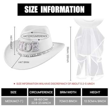 MGupzao Cowboy Hat and Veil - Bachelorette Party Decor, White Cowgirl Hat Wedding Bridal Shower Favors, Bride to be Gift, Country Western Style