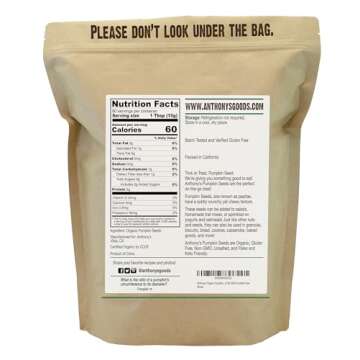 Anthony's Organic Pumpkin Seeds, 2 lb, Gluten Free, Non GMO, No Shell, Unsalted, Raw